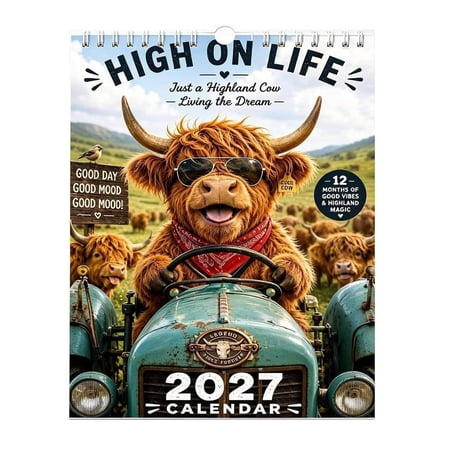 Wall Calendar 2027 12 Months January - December 2027 11 x8 Big Grid Hanging Calendar 2027 with Note for Organizing & Planning Highland Cow Calendar Planner Monthly Calendar 2027 Wall Calendar