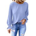 thumbnail image 1 of Jersey de cuello redondo y manga larga con volantes, talla XL, primavera/otoño, color azul cielo, manga abullonada, 1 of 5