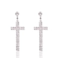 thumbnail image 1 of Pendientes colgantes con forma de cruz de diamantes de imitación para mujeres y niñas, chapados en plata, con circonita cúbica, delicados y ligeros, 1 of 5