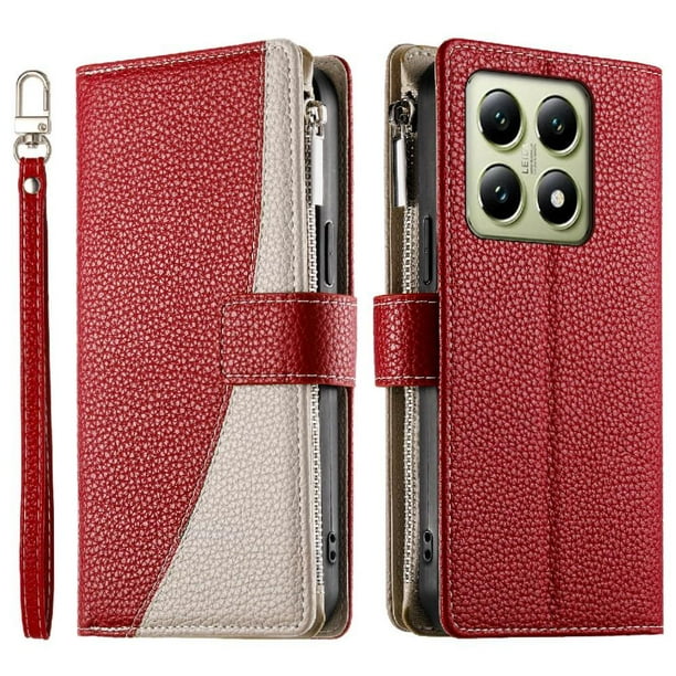 Funda cartera GANGXUN para Xiaomi 14T 5G , cuero PU con tarjetero, cremallera, correa de mano, soporte y protección 503°