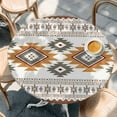 thumbnail image 3 of Vintage Southwest Round Fitted Table Cover Orange Boho Geometric Tribal Style Waterproof Table Cloth with Elastic Edge Wipeable Tablecloth for Picnic Camping Party Fits 55"-60" Diameter, 3 of 8