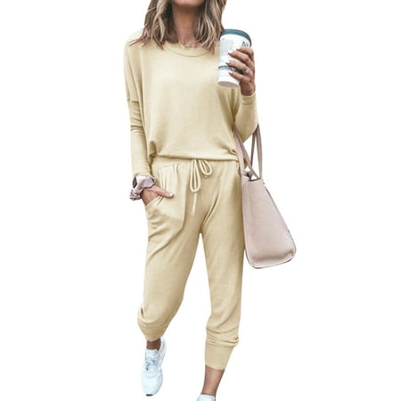 

Women Comfy 2 Pieces Long Sleeve Lounge Sets Crewneck Tracksuits Pullover Sweatpants Soft Pajamas Set