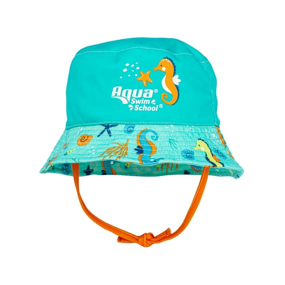 Aqua SwimSchool Seahorse Polyester Bucket Hat, Orange & Teal, One Size Fits Most