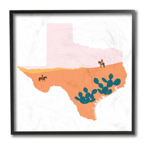 Stupell Industries Southwestern Desert Landscape Texas State Outline Black Framed, 12 x 12, Design by Victoria Kukla