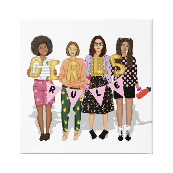 Stupell Industries Girls Rule Inspirational Abstract Painting Gallery Wrapped Canvas Art Print Wall Art, 24 x 24