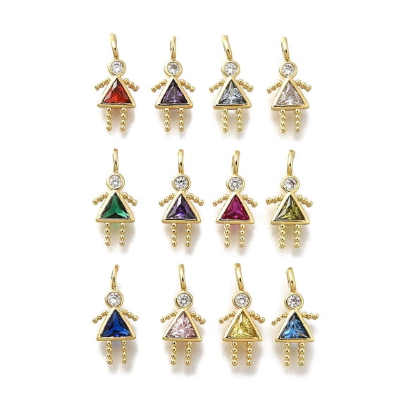1Set Brass Micro Pave Cubic Zirconia Pendants 12 Birthstones Charms with Jump Ring Lead Free & Cadmium Free Real 18K Gold Plated Goddess 14.5~15x7~7.7x2~2.5mm Hole: 2x2.5mm
