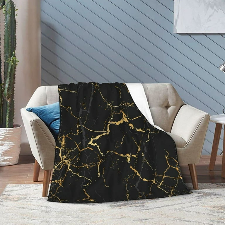 Black and Gold Yellow Marble Throw Blanket Ultra Soft Warm All
