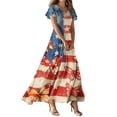 thumbnail image 2 of Women's Summer Flowy Maxi Dress American Flag Print 4Th of July Dress,Elegant Short Sleeve Flowy Beach Boho Dress, 2 of 5