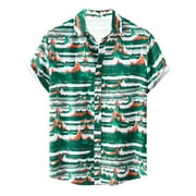 Mchoice Mens Shirts Casual Hawaii Printing Loose Tops Turndown Short Sleeve Button Closure Shirt Blouse Tees