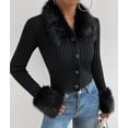 thumbnail image 5 of Women'S Sweaters Faux Fur Button Down Long Sleeve Fuzzy Rib Knit Cardigan Sweater Black S, 5 of 10