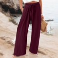 thumbnail image 2 of YDLCAFD Ladies Pants Women's Solid Color Pocket Elastic Waist Drawstring Trousers Loose Casual Pants, 2 of 5