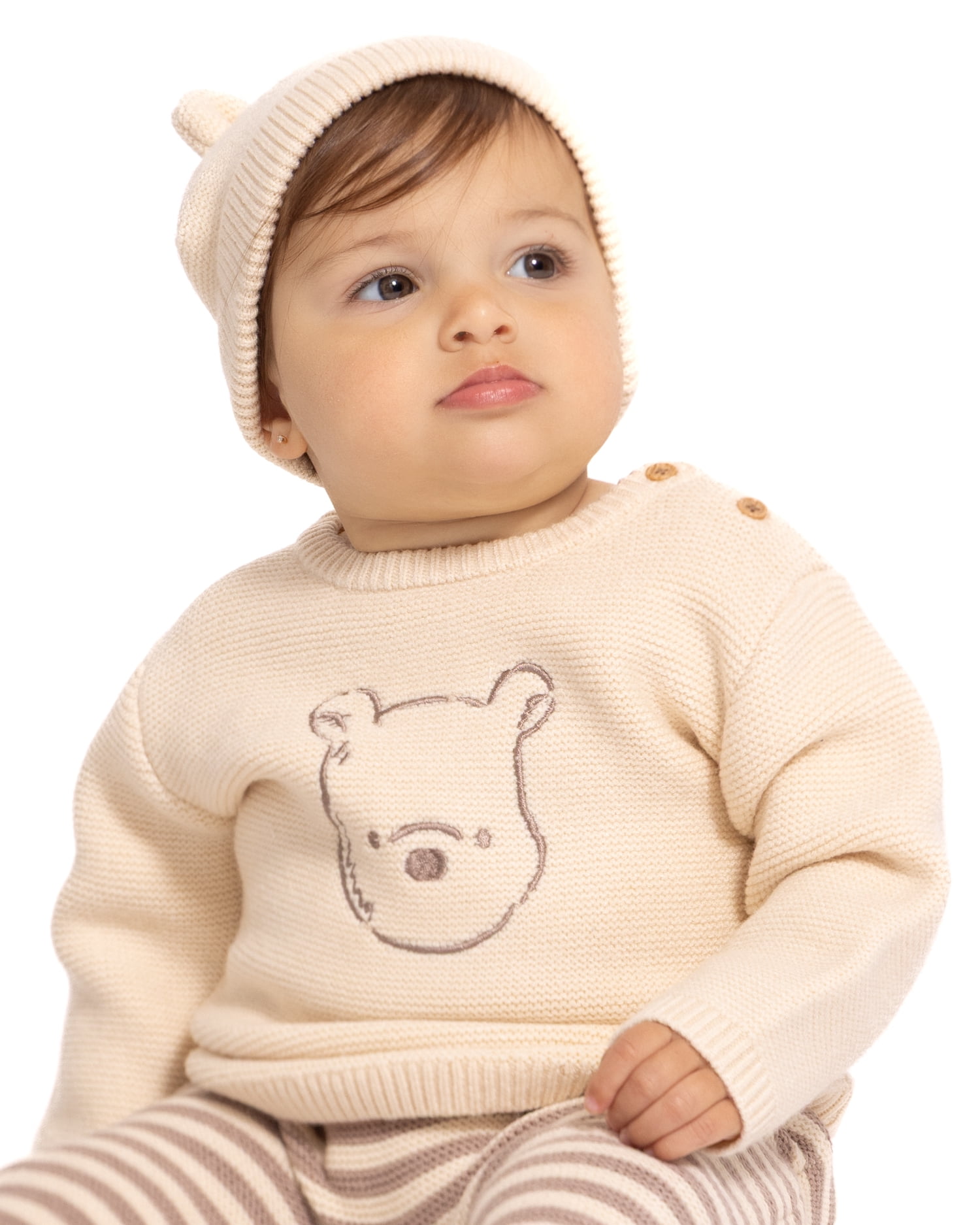 Disney Baby Wishes + Dreams Winnie the Pooh Crewneck Sweater, Pants and Hat Set, 3 Piece, Sizes 0/3M-18M