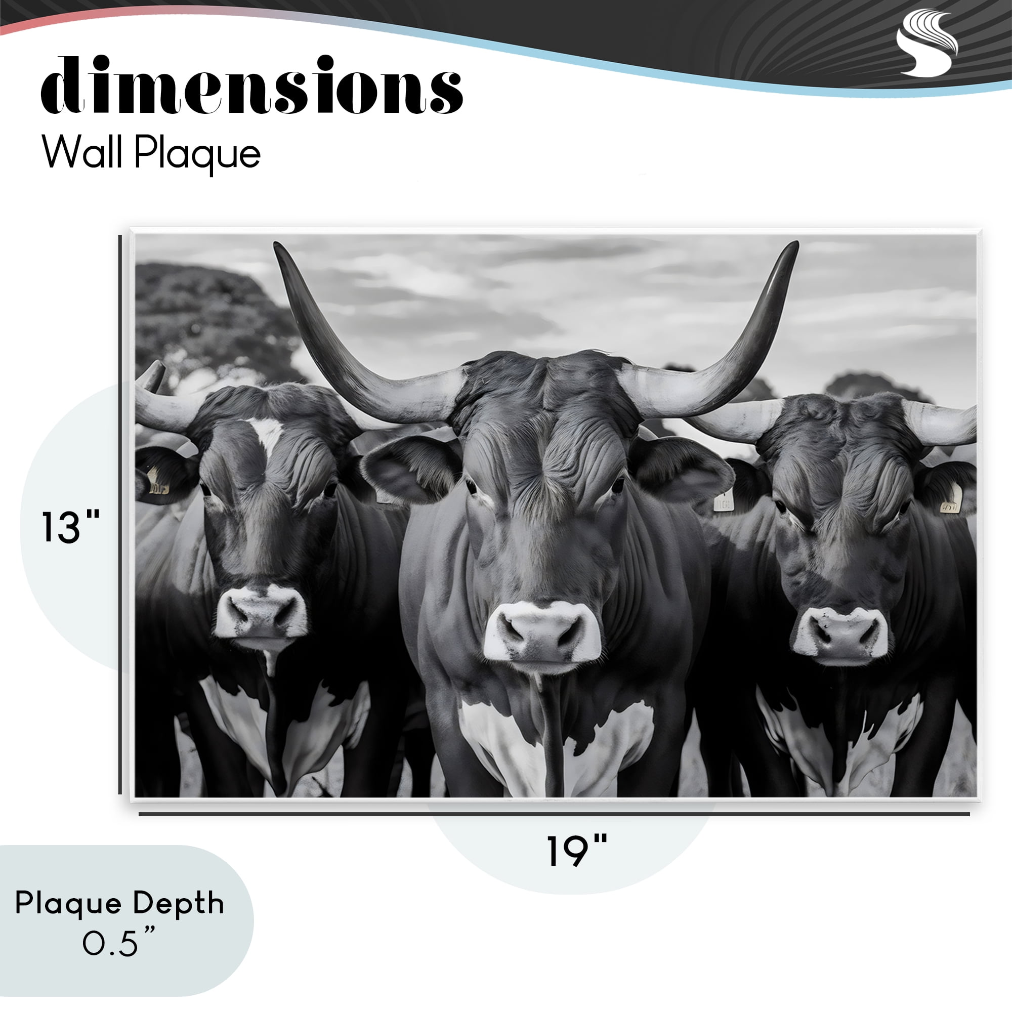 Stupell Industries Three Longhorns in a Row Wall Plaque Art, design by Creative Studio