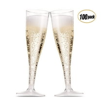 100 Pack Plastic Champagne Flutes, 5 Oz Clear Plastic Toasting Glasses, Disposable Wedding Party Cocktail Cups