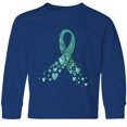 thumbnail image 3 of Inktastic Ovarian Cancer Awareness Teal Ribbon Made of Hearts Long Sleeve Youth T-Shirt, 3 of 5