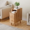thumbnail image 2 of Narrow Nightstand Set of 2, Pre-Assembled Solid Wood Small Skinny Night Stand with Drawers, Open Sliding Shelf, Mid Century Modern Slim Bedside Table for Bedroom, End Side Table, Natural Oak, 2 of 8