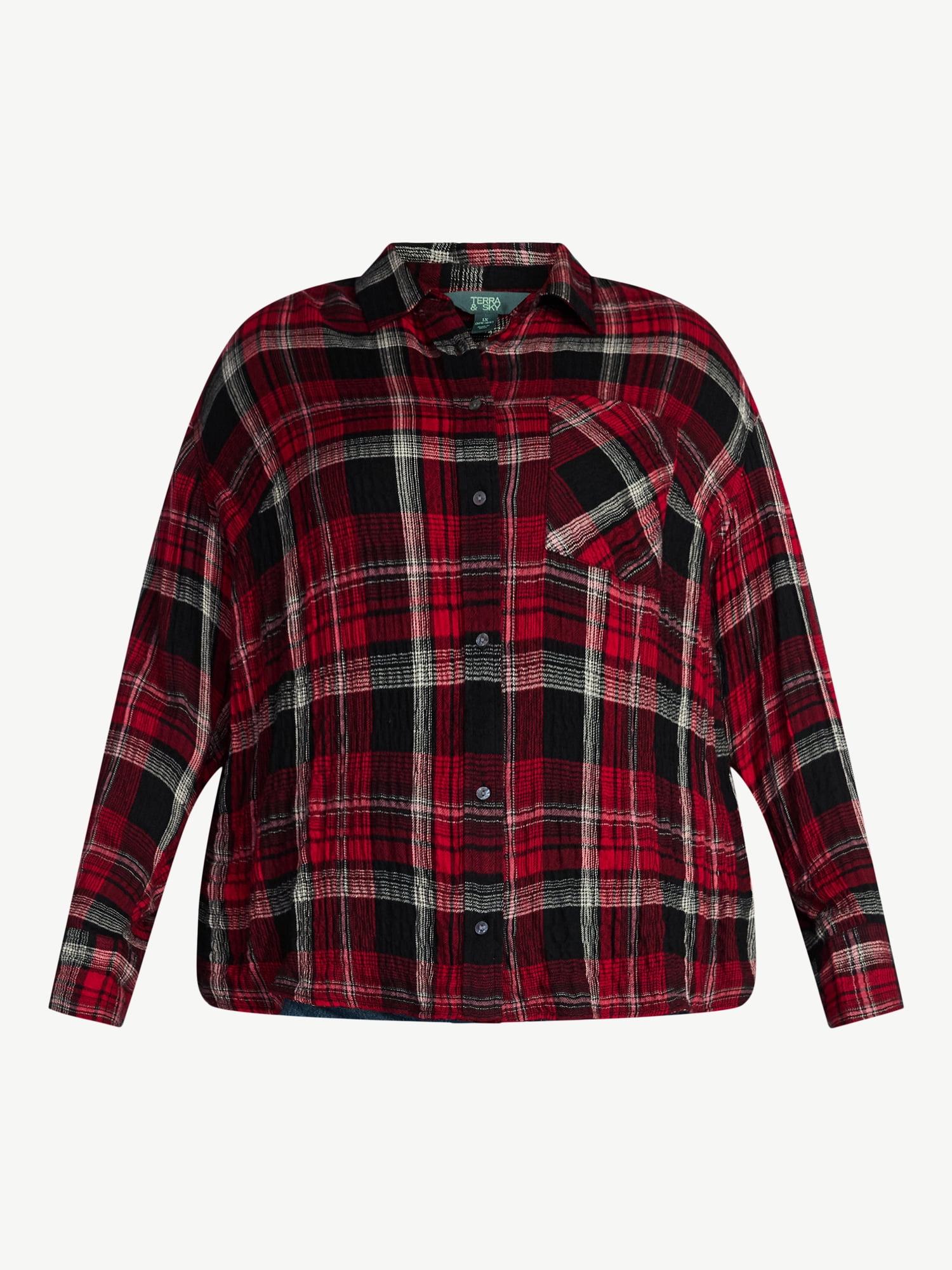 Terra & Sky Women's Plus Size Plaid Button Front Shirt, Sizes 0X-5X