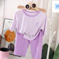 thumbnail image 2 of Odeerbi Teen Boys Girls 2 Piece Outfits Modal Shorts Set Summer Pajamas Fashion Casual Short Sleeve Tops Round Neck Collar Botton Printed Shirts Shorts Sets Purple, 2 of 6