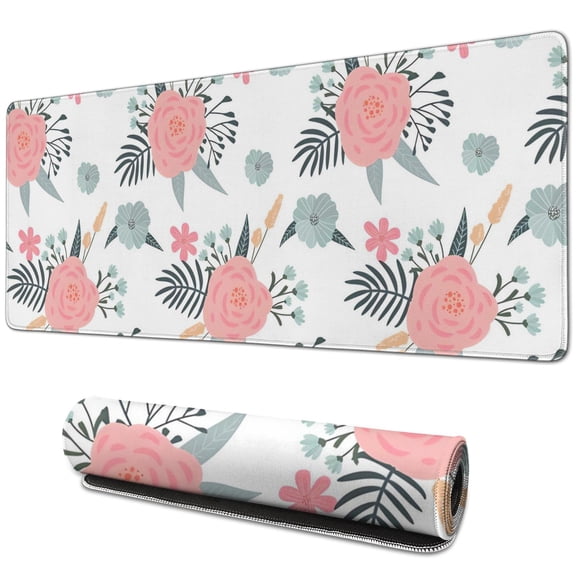 Pink and Blue Flowers  pad Mousewaterproofno Slip for Office Home Work GamingmousepadRubber Base Mousepad with Stitched Edges 31.5x11.8inches
