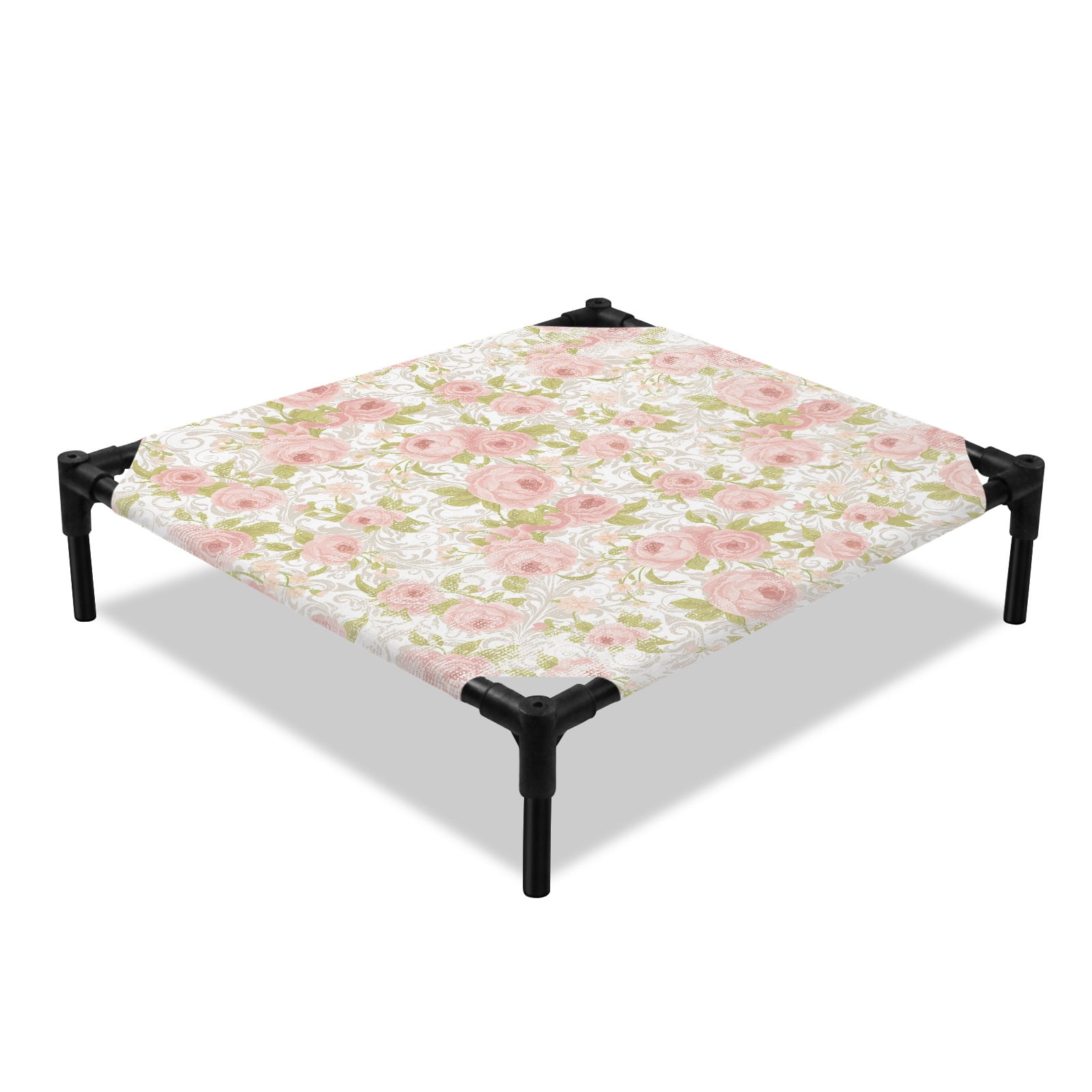 Spring Florals Elevated Dog Bed Retro Pink White Floral Texture Cooling Breathable Outdoor Raised Dog Cot Bed with Metal Frame Non-Slip Feet for Small Dog 20x20in