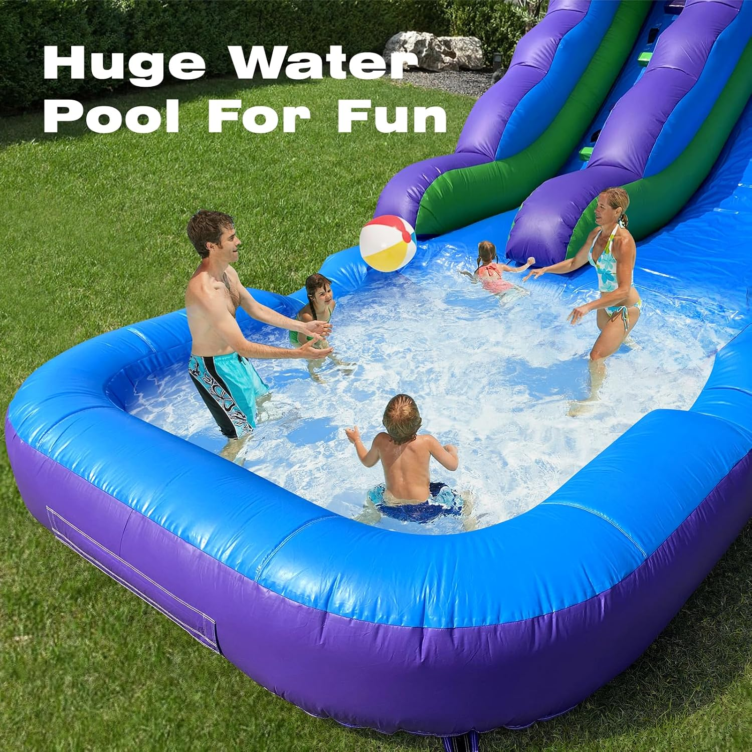 21ft Commercial-Grade PVC Inflatable Water Slide with Splash Pool & Blower, Wet/Dry Backyard Water Slide for Kids Summer Parties, Blue & Purple
