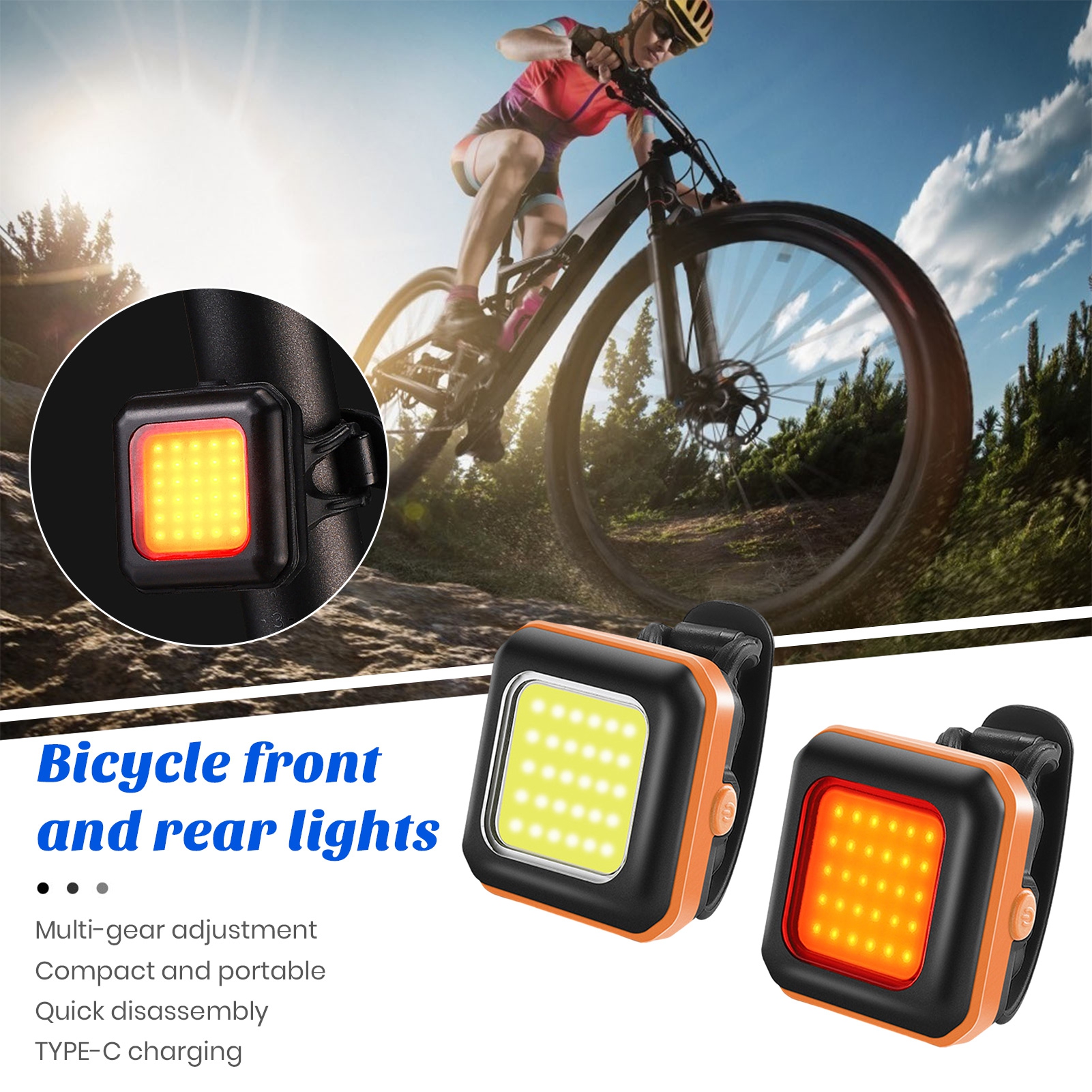Kit De Phares Vélo Avant/arrière USB Rechargeables - 3 Cm, 3 Modes, IPX4 étanche, Autonomie 5h - Sécurité Pour Cyclisme Nocturne - 4