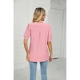 thumbnail image 4 of XCHQRTI Pleated Puff Sleeve Shirt Women's V Neck Solid Color Tops Summer Hollow Tunic Dressy Blouse, 4 of 8