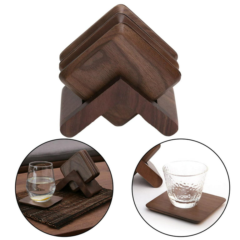 Square Wood Coasters with Holder 6 Pieces Solid Black Walnut Wooden Coaster  Cup Beech Bar Coasters for Drinks Coffee Coaster - AliExpress