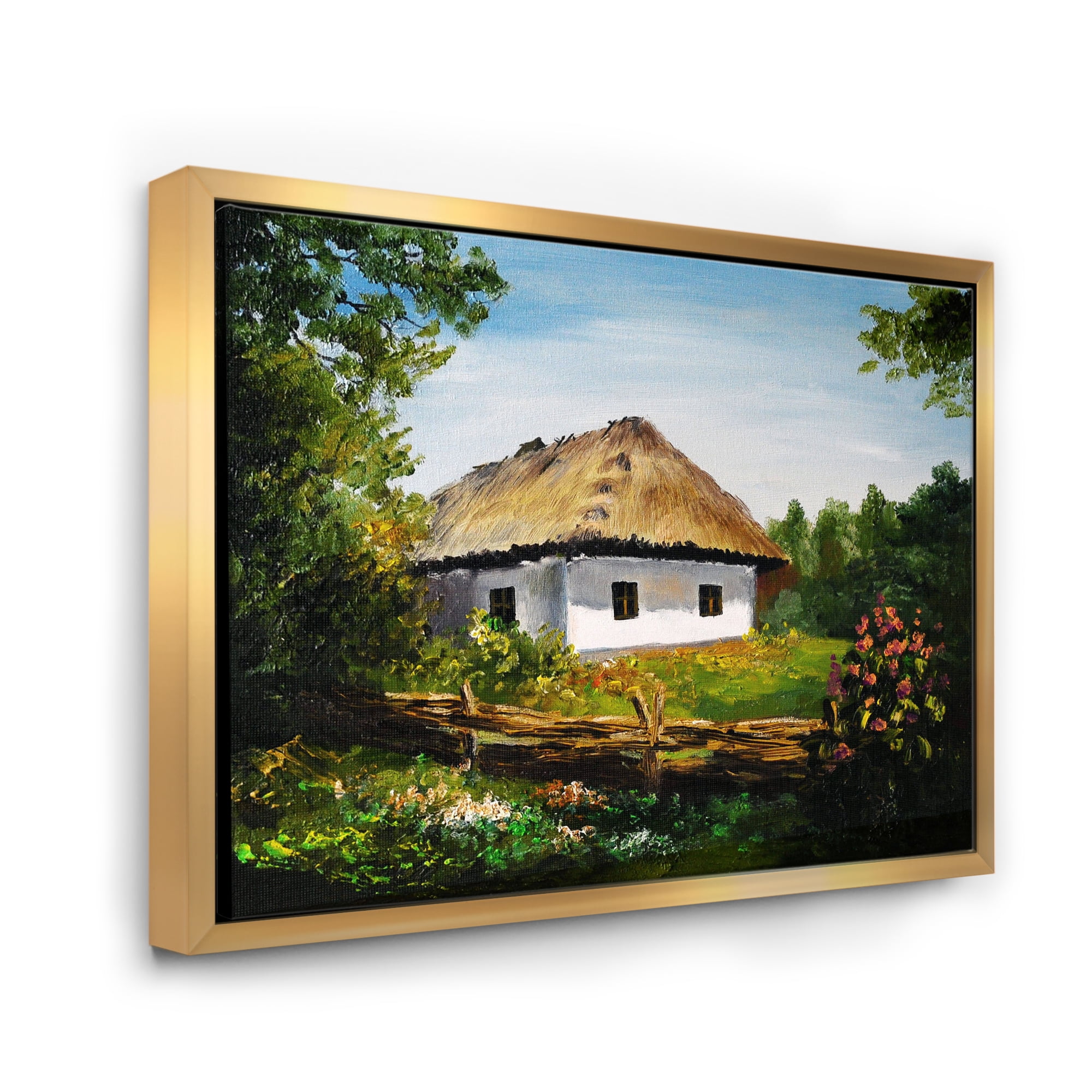 Designart 'Traditional Cottage At Sunrise In Summer' Traditional Framed Canvas Wall Art Print