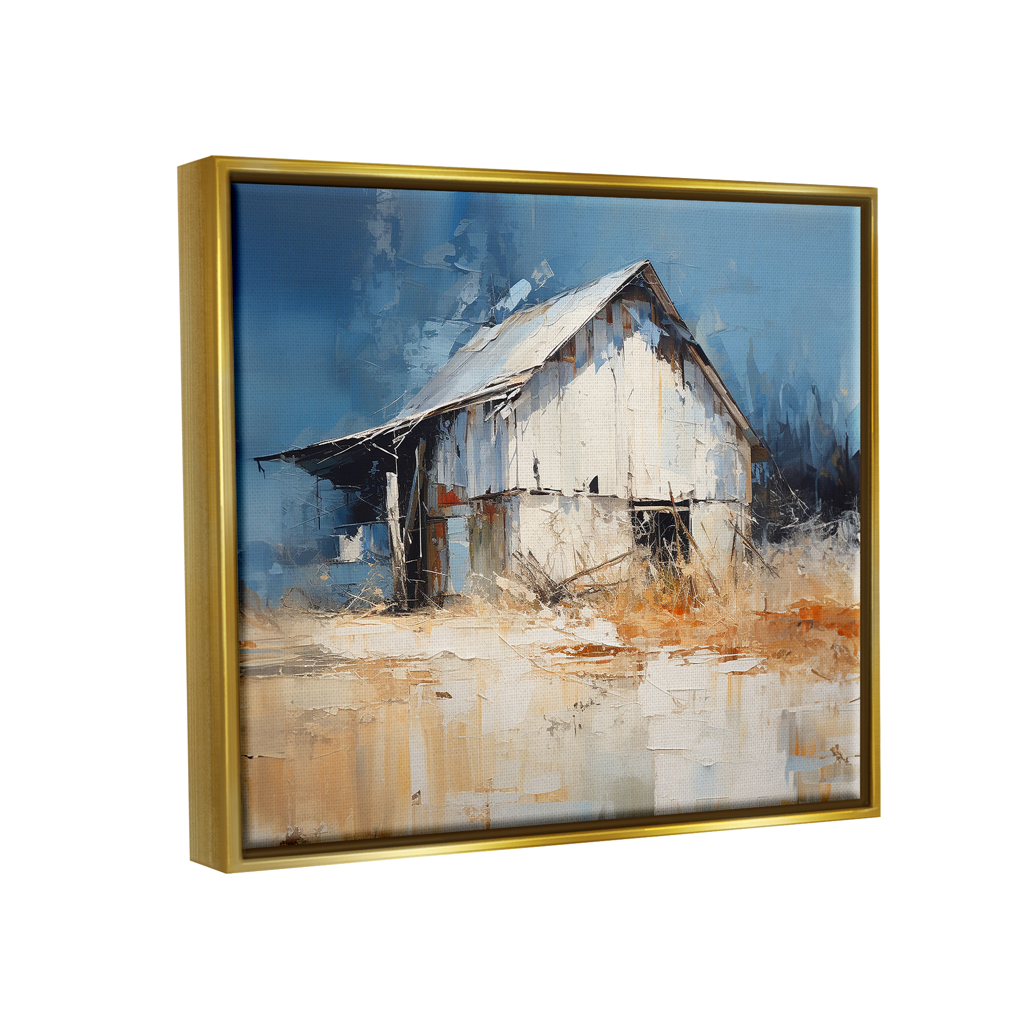 Stupell Industries Abstract Weathered Barn Abstract Painting Gold Floater Framed Canvas Art Print Wall Art, 31 x 25