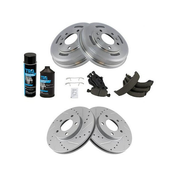 Front and Rear Brake Pad Rotor Shoe Drum Kit - Compatible with 2001 - 2007 Ford Escape FWD 2002 2003 2004 2005 2006