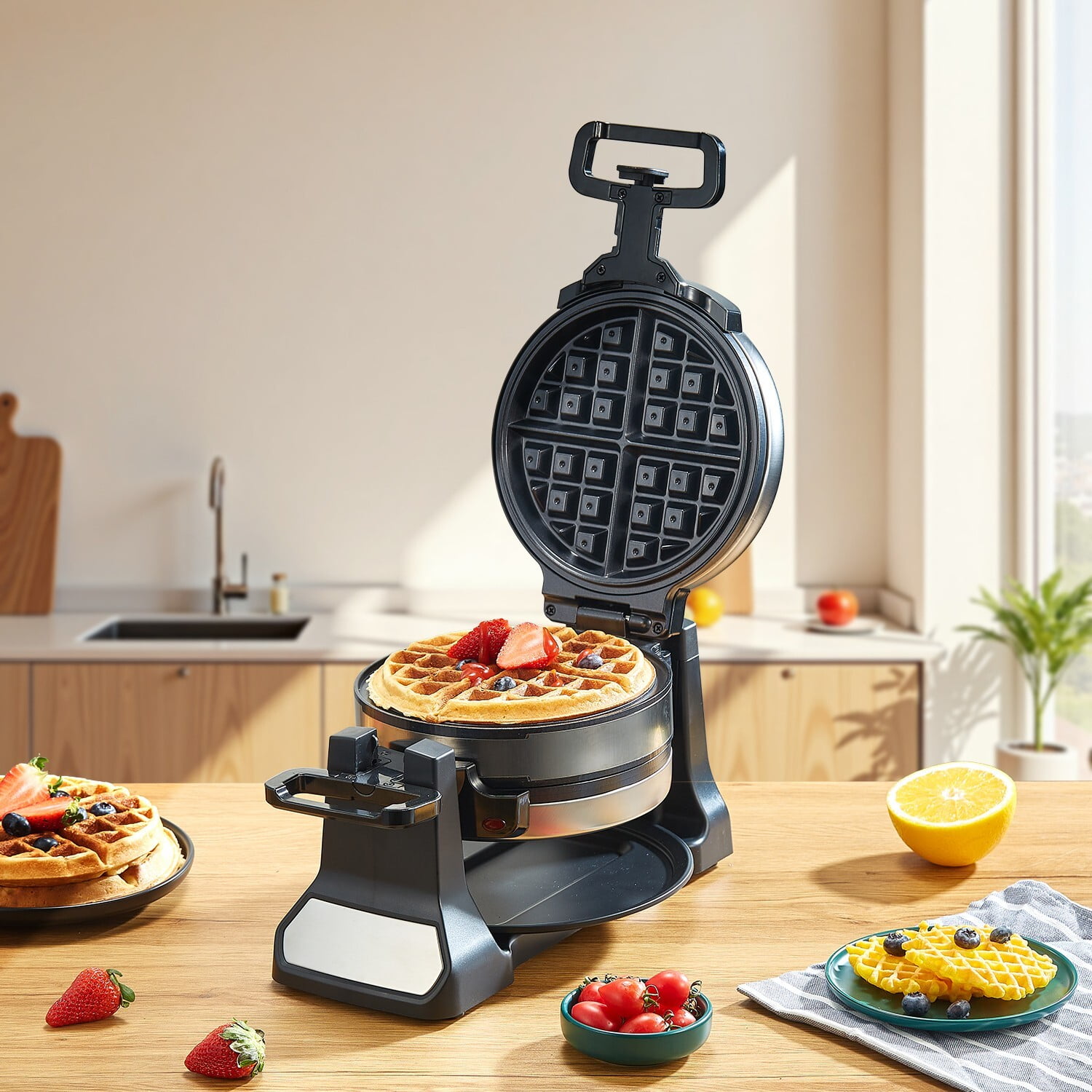 Secura Upgrade Automatic 360 Rotating Non-Stick Belgian Waffle Maker w/Remo Secura Upgrade Automatic 360 Rotating Non-Stick Belgian Waffle