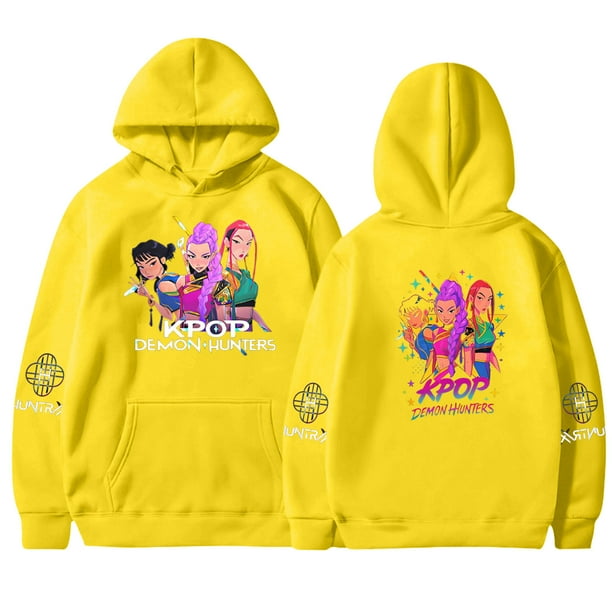 Pop cazadora para niña Demon Hunters Unisex Printed Anime Print Long-Sleeved Hooded Sweatshirt (Yellow)