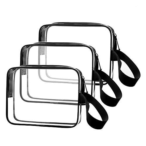 3pcs/pack Clear T etry Bag with Zipper TSA Approved Travel Cosmetic Bag PVC Make-up Pouch Handle Straps for Women Men, Carry On Airport Airline Compliant Quart Bags 3-1-1 Kit Luggage