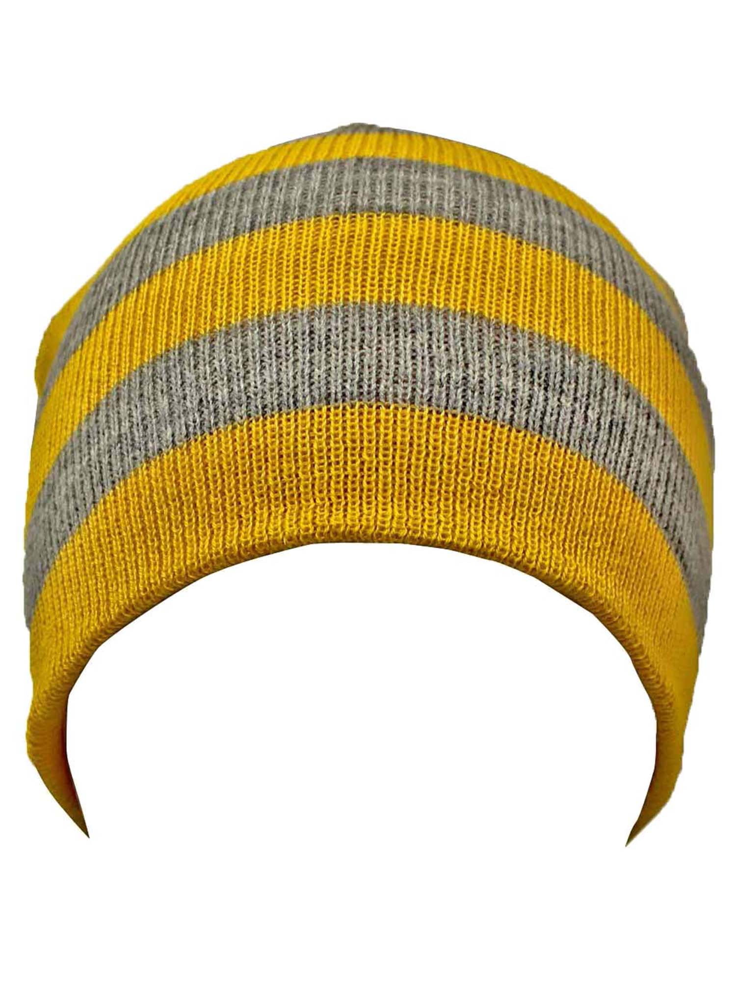 Yellow & Gray Tight Fitting Striped Knit Beanie Cap - Walmart.com