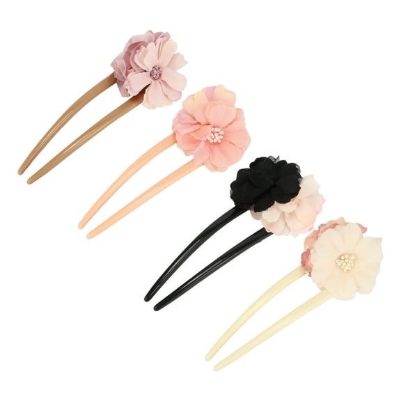 Unique Bargains Women's Begonia Flower U-Shaped Hair Pins 5.12"x1.97" Multicolor 4 Pcs