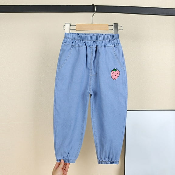 HAOTAGS Mid Waist Long Jeans Toddler Comfy Wide Leg Cargo Trousers Bootcut Pocket Girls Hop Streetwear Pink 4 Years