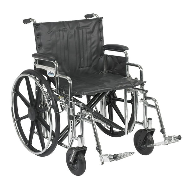 Silla de ruedas Drive Medical Sentra de alta resistencia con varios estilos de brazos y opciones de montaje frontal, tapizado negro y estructura cromada, bariátrica, 22 pulgadas