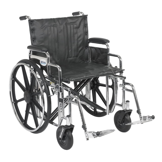 Silla de ruedas Drive Medical Sentra de alta resistencia con varios estilos de brazos y opciones de montaje frontal, tapizado negro y estructura cromada, bariátrica, 22 pulgadas