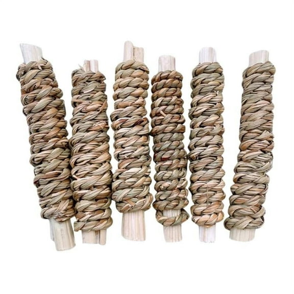 6 Pack Natural Bamboo Chew Toys for Rabbits Woven Grass Treats for Chinchilla Squirrel Keeping Small Animal Healthy