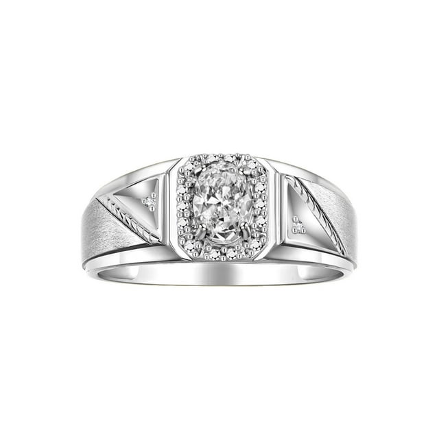 RYLOS Men's Rings 14K White Gold Classic 7X5MM Oval Gemstone & Diamond Ring White Topaz April Birthstone Rings For Men Size 11