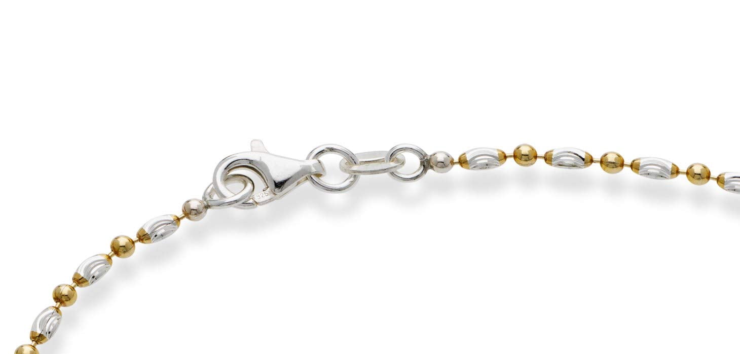 Miabella 925 Sterling Silver Diamond-Cut Oval and Round Bead Ball Chain Anklet Ankle Bracelet for Women, Made in Italy (yellow-gold-plated-silver, Length 11 Inches)