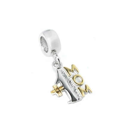 Number 1 Italian Charm Queenberry Sterling Silver Gold-tone Number 1 Mom Dangle European-style Bead Charm Fits Pandora ()