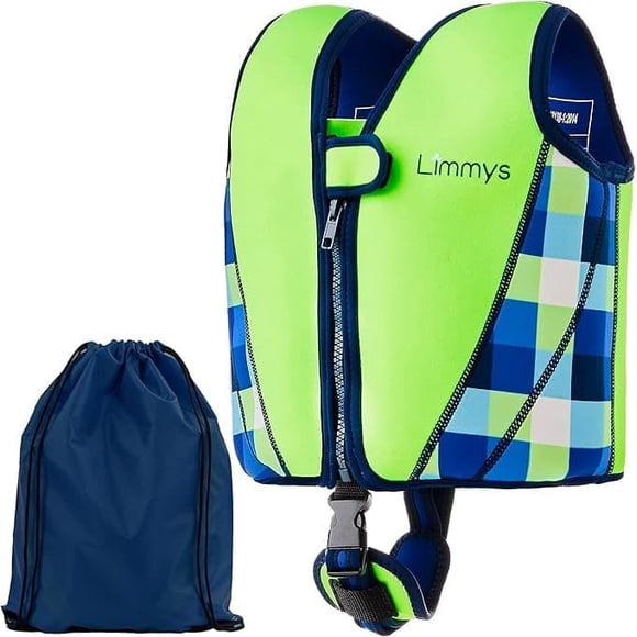 Limmys Chaleco de natación de neopreno premium para niños pequeños - Ayuda de natación con flotabilidad ideal para niños y niñas - Chaqueta de natación de diseño moderno - Bolsa con cordón incluidaA