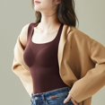 thumbnail image 3 of Riecok Women's Thermal Shirt Shapewear Bodysuit for Women Round-Neck Built-In Bra Button Warmth Winter Fall Fashion Comfortable Brown L, 3 of 3