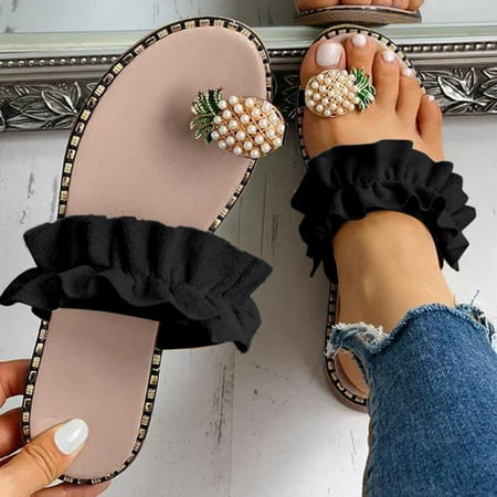 

Women Girls Pearl Flat Bohemian Style Casual Sandals Slippers Beach Shoes