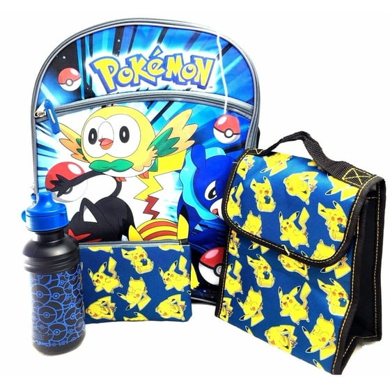 Licensed 5 Items Pokemon Pikachu 16" Large Backpack With Lunch Bag