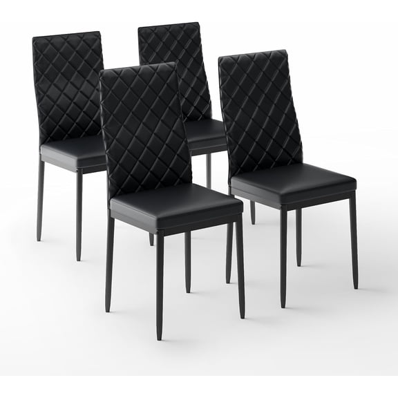 Set of 4 Modern PU Leather Dining Chairs with Curved Back & Thick Cushions, Space-Saving Kitchen Chairs, Black
