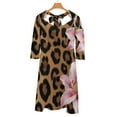 thumbnail image 6 of Pink Lilies Leopard Print Background Women's 3/4 Sleeve Dresses Elegant A-Line Midi Dress Flare Summer Casual Sundress, 6 of 9