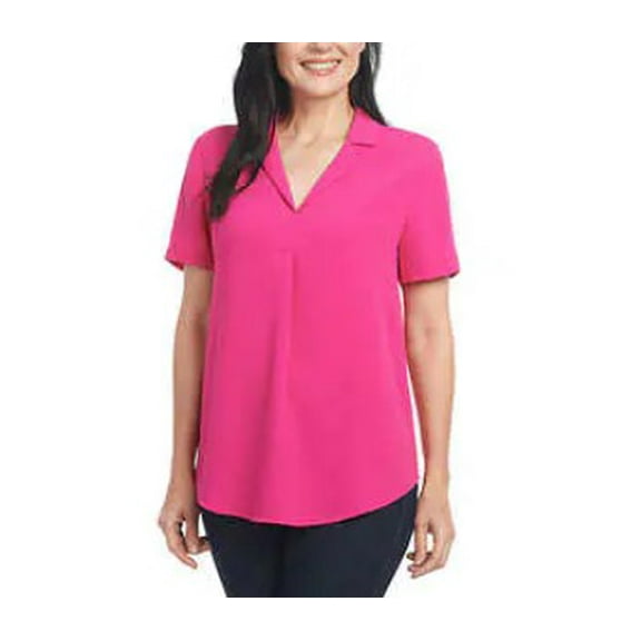 Hilary Radley Ladies' Size Medium (8-10) Short Sleeve V-Neck Blouse, Pink